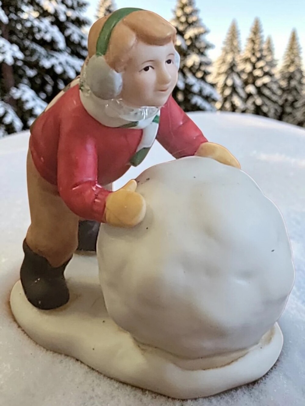 Vtg 92 Lefton Colonial Village Jeffrey Sawyer Boy w/Large Snowball 00659